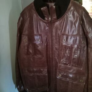 Men's Classic Brown Leather Bomber Jacket